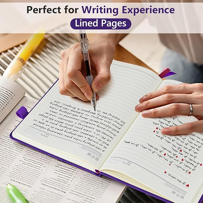 PERCUN Lined Journal Notebook for Men & Women, 160 Pages College Ruled Journal for Writing, A5 Hardcover Leather Notebooks for Work, School, Business, Travel, Daily Diary 5.9" x 8.5" - Purple