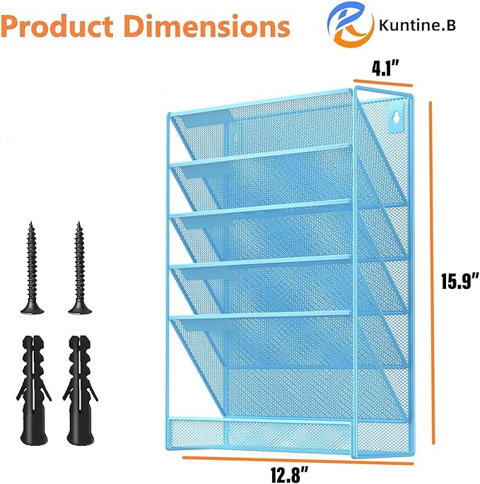 Kuntine.B Wall File Organizer Office Hanging Magazine Holder Wall File Organizer for Office Home (Blue, 6 Tier)