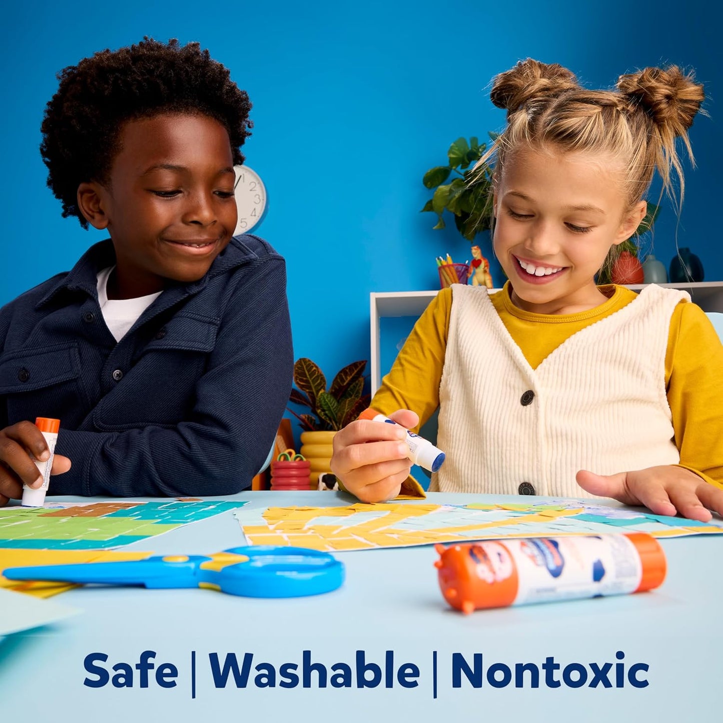 Elmer's BlooStick Buddies Glue Sticks, Disappearing Blue Glue Stick, Anti-Roll Cap, 6g, 48 Count