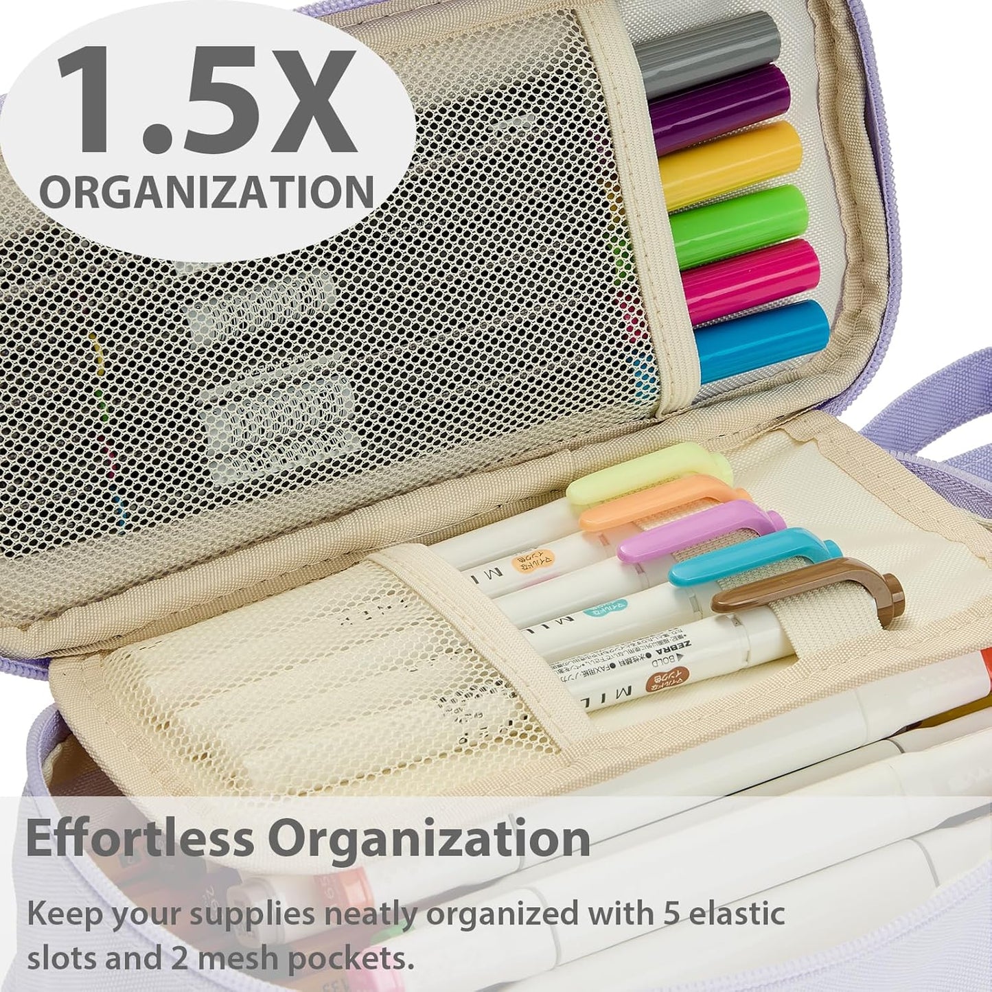 Pencil Case Pouch Box Bag School Supplies Girls Boys Kids, Cute Preppy Stuff Large Big Capacity Aesthetic Pen Organizer, Back to College Stationary, Light Purple, Standard Stlye, 1800ml