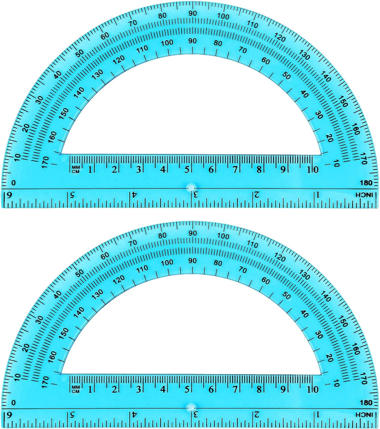 Zonon 2 Pcs 6 Inch Plastic Protractor Math Protractors 180 Degrees Angle Measurement, Translucent for Geometry Classroom Kid Student School Office Supplies(Blue)