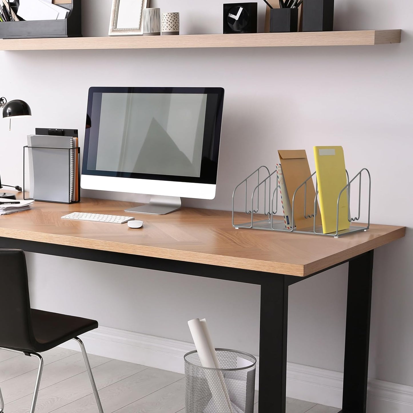 Deco Brothers File Sorter Organizer for Desk, 5 Sections, Silver