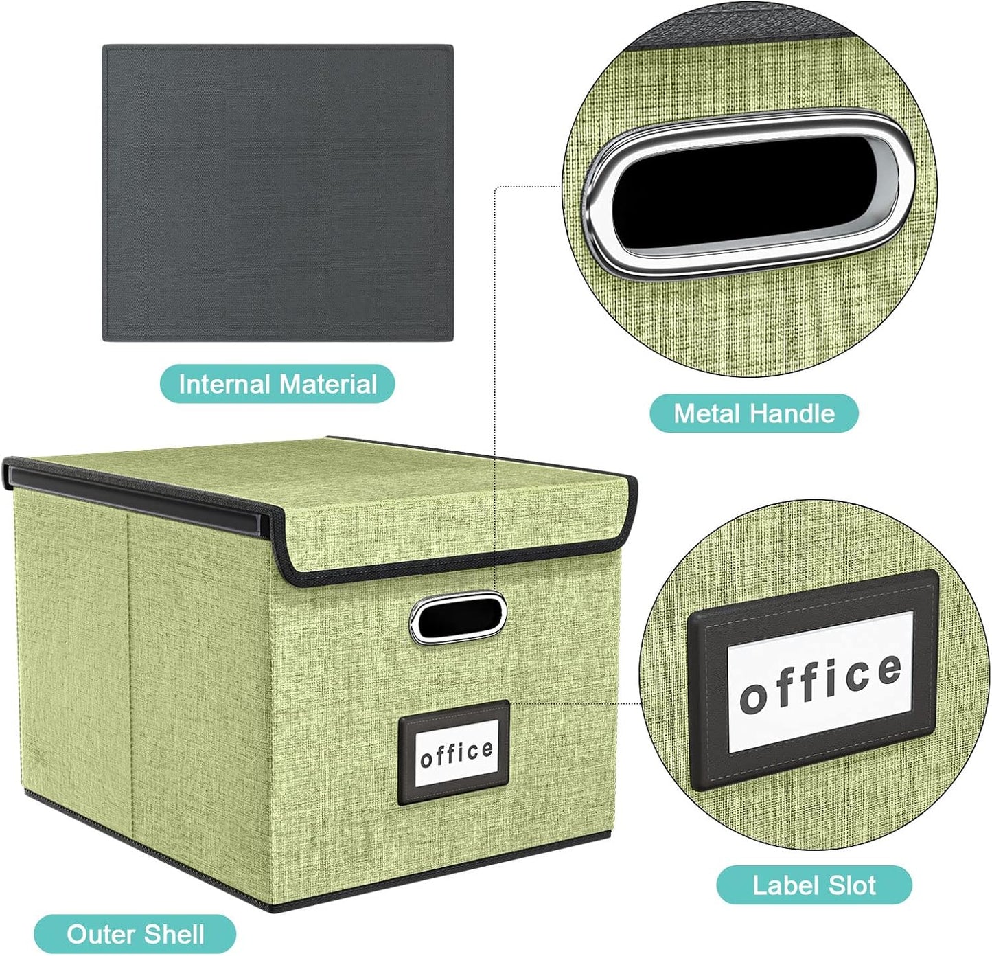 Huolewa Decorative File Organizer Storage Box with Lid, Linen Hanging Filing & Storage Box with Plastic Slide for Office/Decor/Home, Universal Hanging Filing Organization Box for Letter/Legal Folder