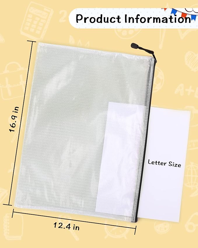 Umriox 5PCS A3 Zipper Bags, Extra Thick Mesh Zipper Pouch, Large Storage Bags, Zipper Pouches for Office Supplies, Puzzles Organizing Storage