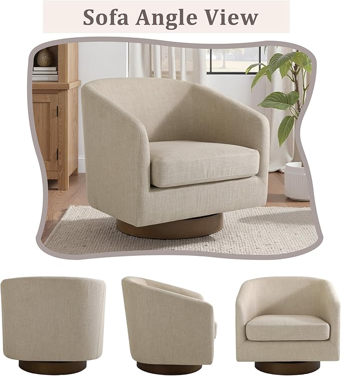 UIXE Swivel Accent Chairs Set of 2, Fabric Upholstered Barrel Chair for Living Room, Comfy Round Armchair Single Sofa Bedroom Reading Seat - 31" W, Light Brown