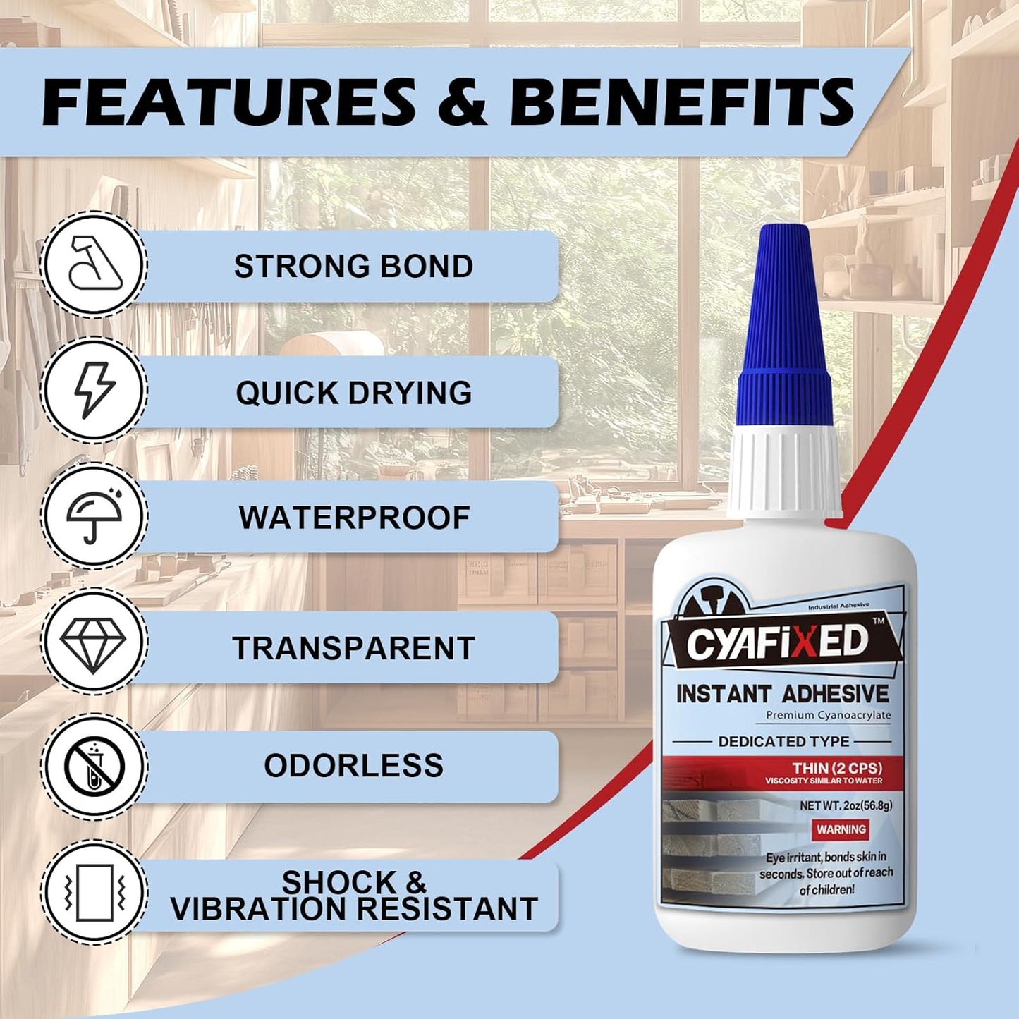 Professional Grade Cyanoacrylate Super Glue, Super Thin Viscosity CA Glue for Woodworking, 2 oz. (56.8 Grams) - Instant Adhesive for Woodturning, Pen Turning, Finish & Hobby