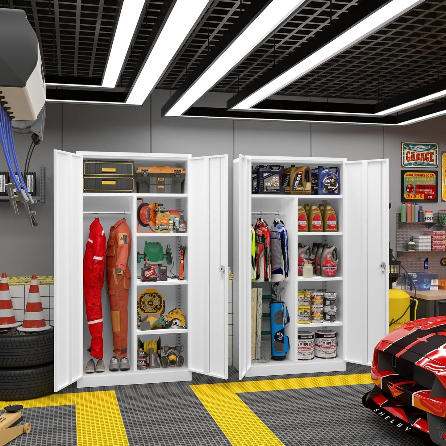 Greenvelly Metal Storage Cabinet Locker with Locking Doors,72" Metal Wardrobe Cabinet, Steel Storage Wardrobe with Hanging for Home Office, Garage, School, Gym（White 36" ×18"）