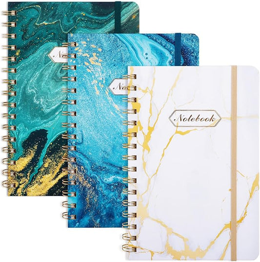 LABUK 3 Pack A5 Aesthetic Spiral Notebooks, Hardcover, College Ruled, 5.6 x 8.4 Inches 160 Pages, Suitable for Office and School Supplies
