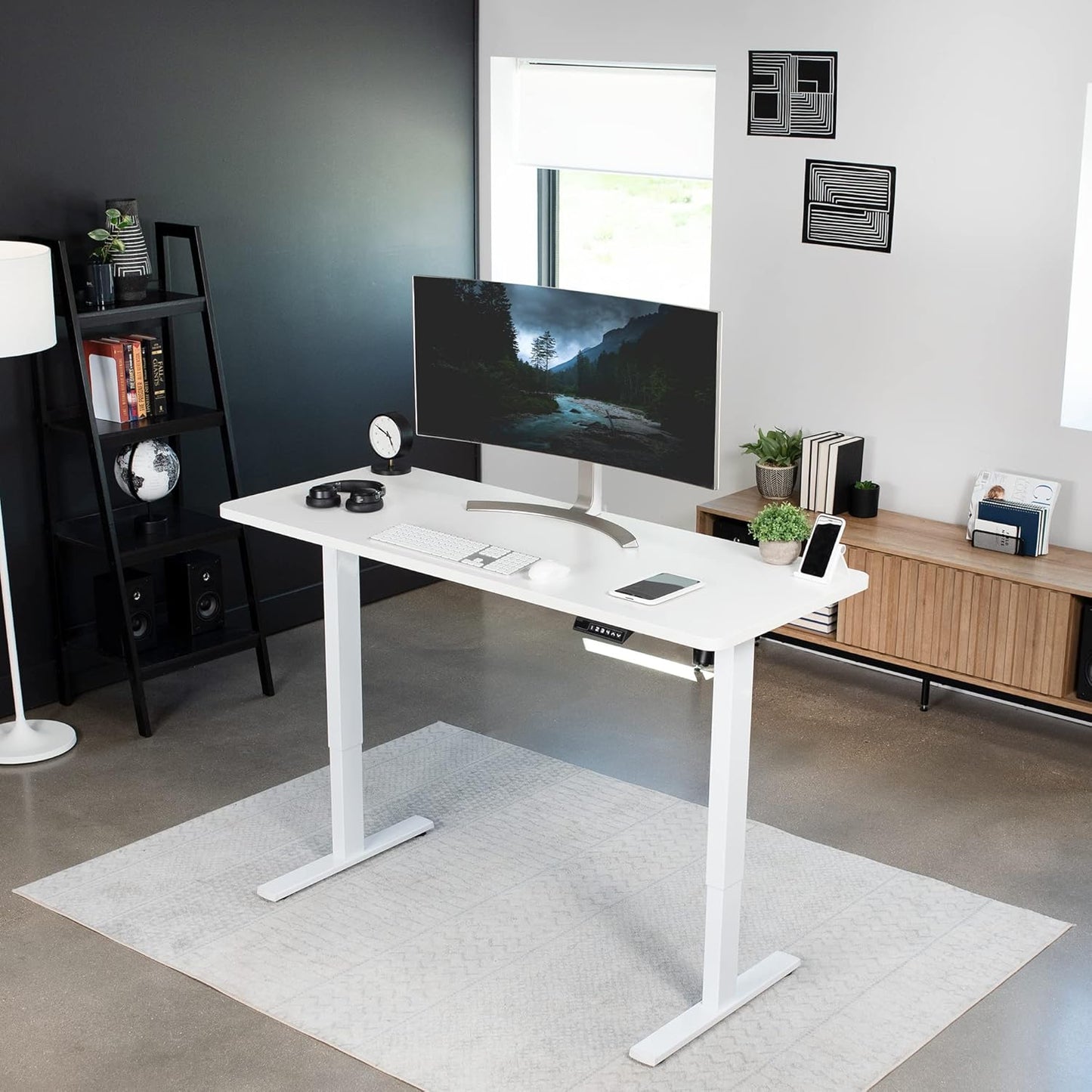 VIVO Electric 60 x 24 in Standing Desk, Memory Height Adjustment, 1B Series, One-Piece White Top, White Frame, DESK-KIT-1W6W