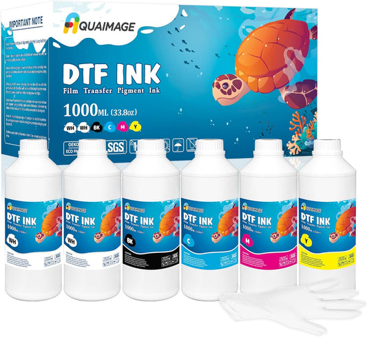 Premium DTF Ink 6000 ml, DTF Transfer Ink for PET Film, Refill Ink for printheads ET-8550, XP-15000, XP600, I3200, L1800, Direct to Film Heat Transfer Printing, 1000ml x 6 (2W+BKCMY)