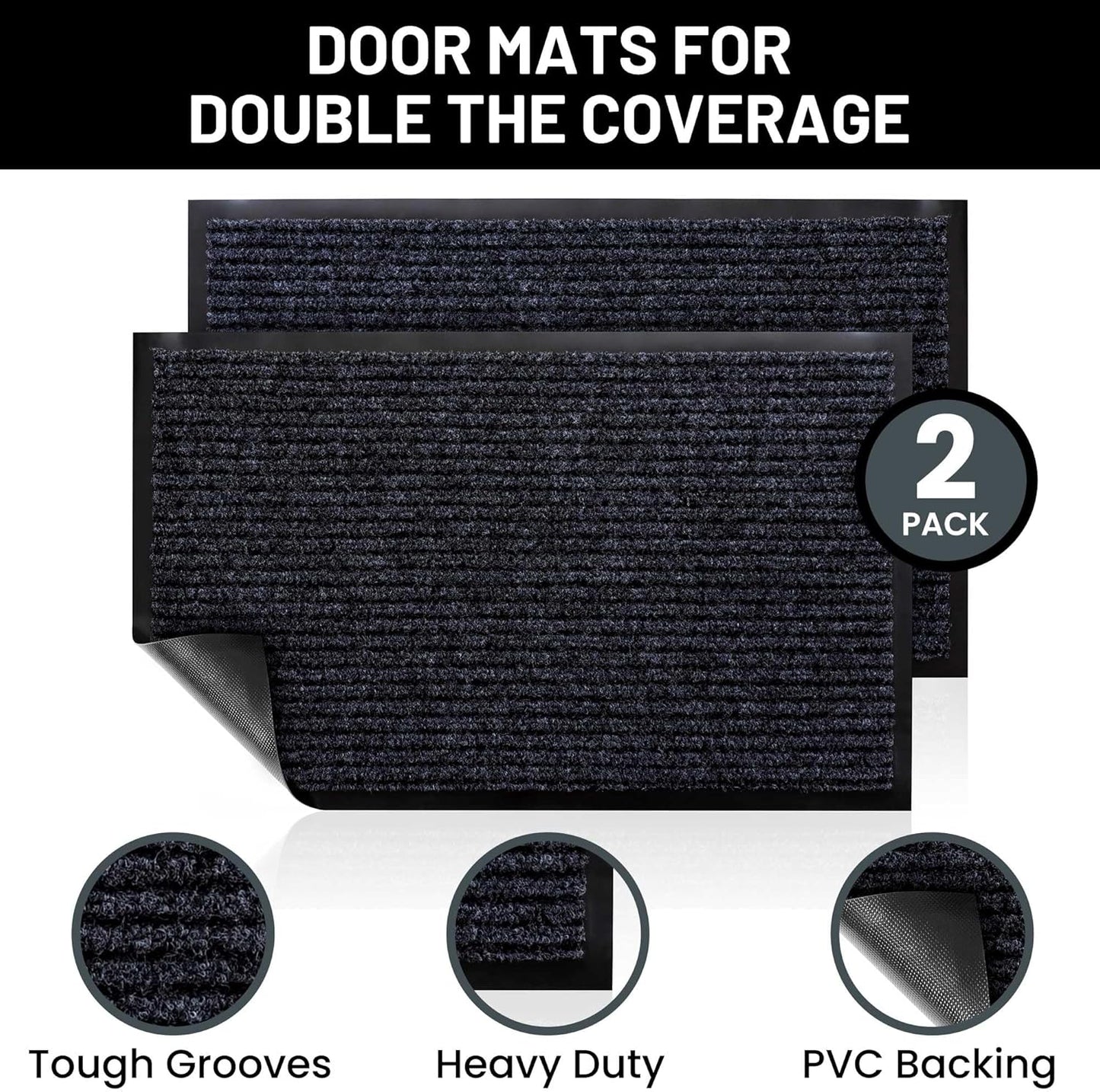 Sierra Concepts Front Door Mat X-Large Welcome Floor Mats - Entryway Indoor Outdoor Entrance Doormat, Patio, Porch, Muddy Dog Shoe, Inside Outside Low Profile 48x36in, 2-Pack Steel Gray