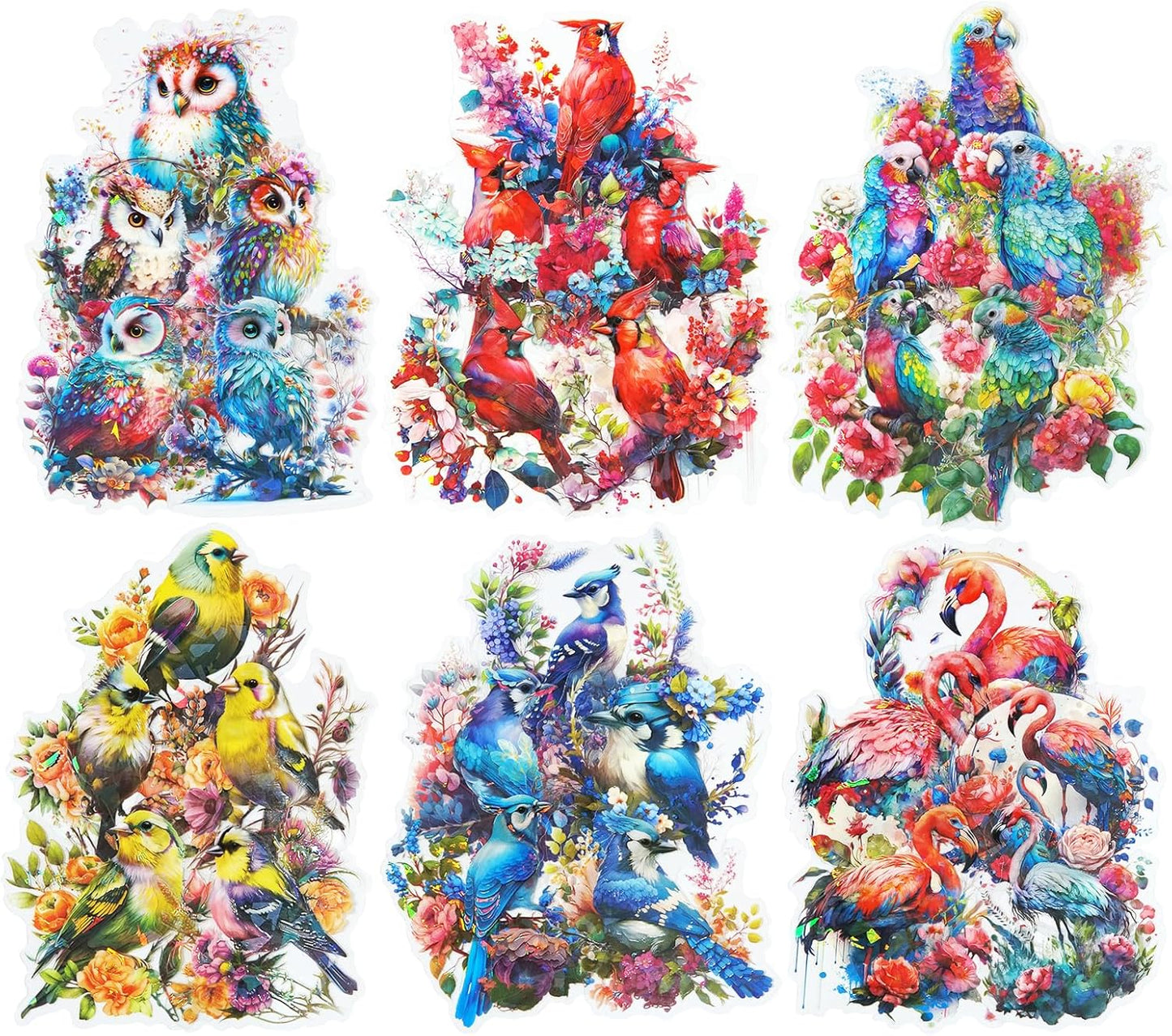 60Pcs Flowers and Birds PET Stickers, Holographic Nature Designs for Scrapbooking, Journaling Supplies, Junk Journal Ephemera, Includes Organizer