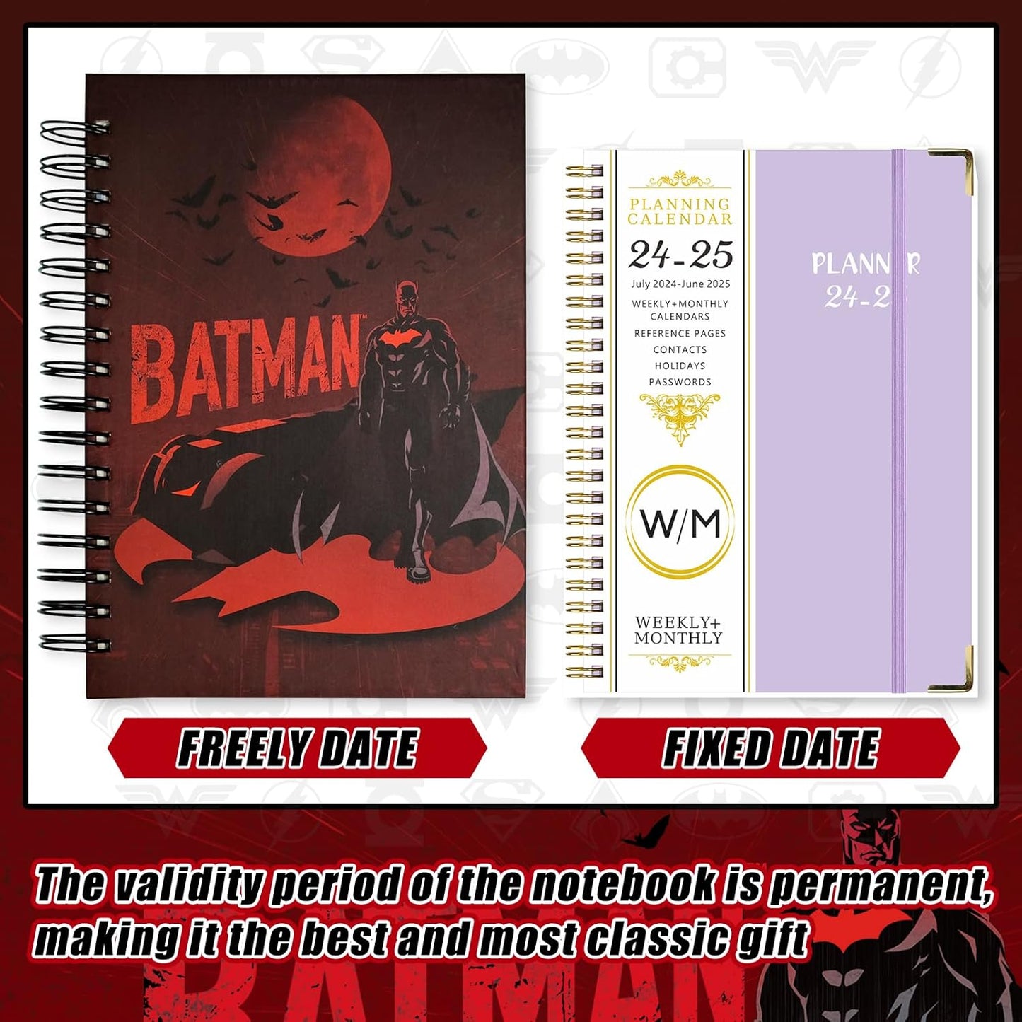 Super Hero Academic Planner, Weekly Monthly Daily Agenda, Custom Date Organizer for Time Management, Spiral Bound Notebook with Colorful Tabs, Datebooks for Reward School Teacher (Red)