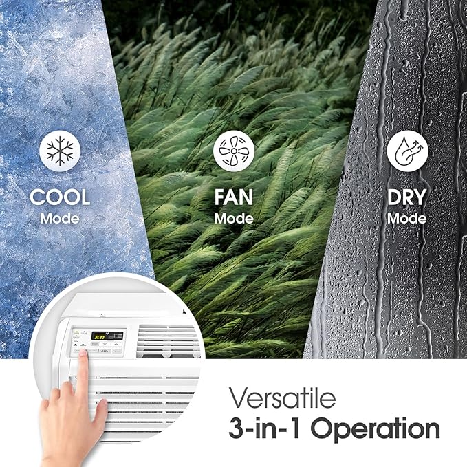 LG 6,000 BTU Window Air Conditioner, 115V, Cools 250 Sq.Ft. for Bedroom, Den, Living Room, Quiet Operation, with Remote, 2 Cooling & Fan Speeds, 2-Way Air Deflection, Auto Restart, White