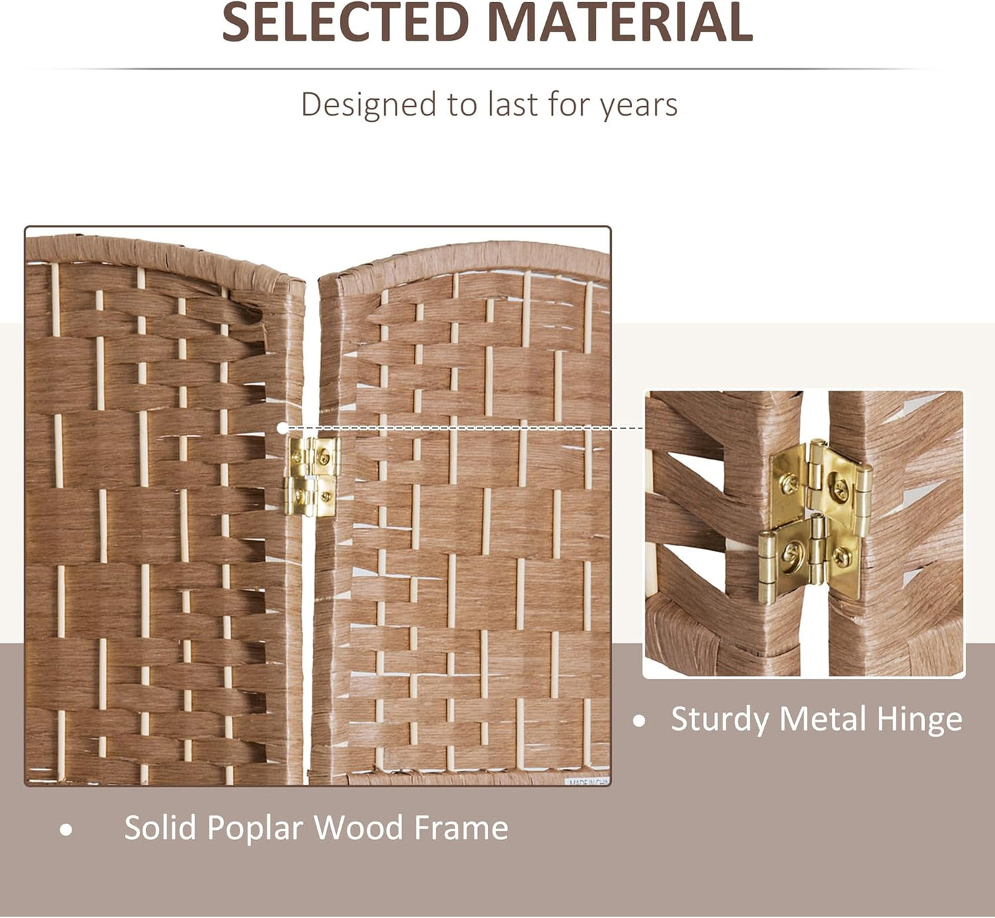 HOMCOM Room Divider 4 Panels Folding Privacy Screen 6FT Tall Portable Wicker Weave Partition Wall Divider for Bedroom Home Office, Natural Wood