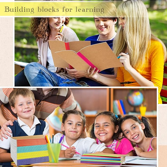 Handepo 100 Pack Kraft Composition Notebooks 60 Pages Ruled Lined Journals Soft Cover Kraft Notebook Bulk Travel Diary Journals Memo for Students Office School Supplies(Colourful,A5)