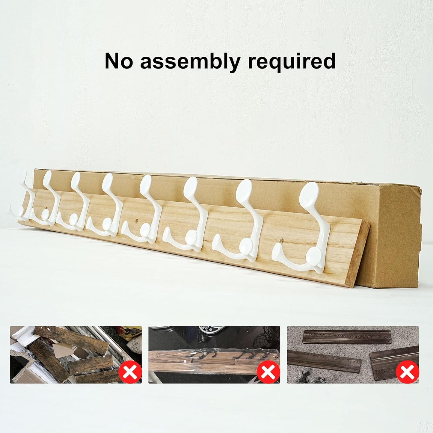 SKOLOO 43-Inch Natural Wood Coat Rack Wall Mount with 8 Triple Hooks - Ideal for Family Entrances, Classrooms, and Pet Supplies Storage - Perfect Coat Hooks for Wall