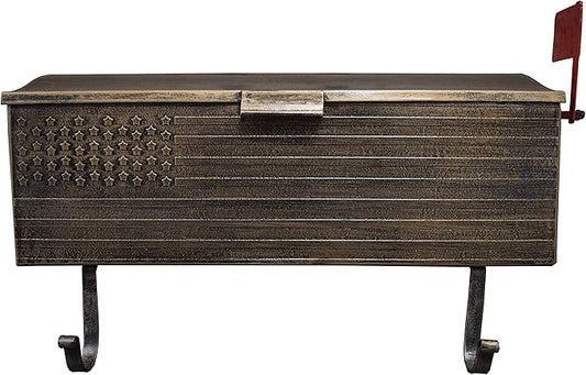 Oakland Living AZ620-ANTIQUE-BRONZE Antique Bronze Patriotic Metal Outgoing Mail Flag and Newspaper Hangers Wall Mount Mailbox