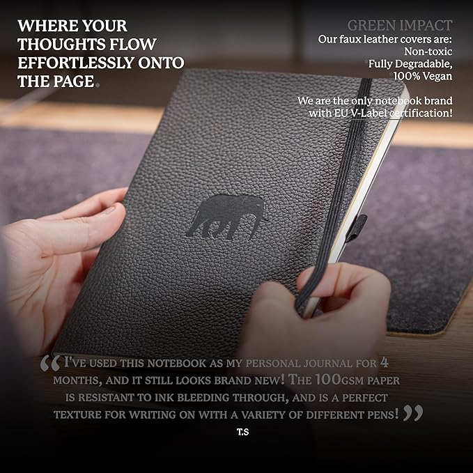 Dingbats A5+ Wildlife Notebook Journal Softcover, Cream 100gsm Ink-Proof Paper, 6 x 8.3 inches, 112 pages (Grey Elephant, Lined Format)