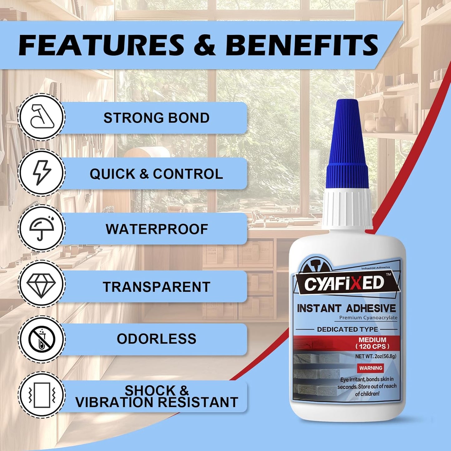 Professional Grade Cyanoacrylate Super Glue, Medium Viscosity CA Glue for Woodworking, 2 oz. (56.8 Grams) - Instant Adhesive for Woodturning, Pen Turning, Hobby Models & Most Wood Bonding