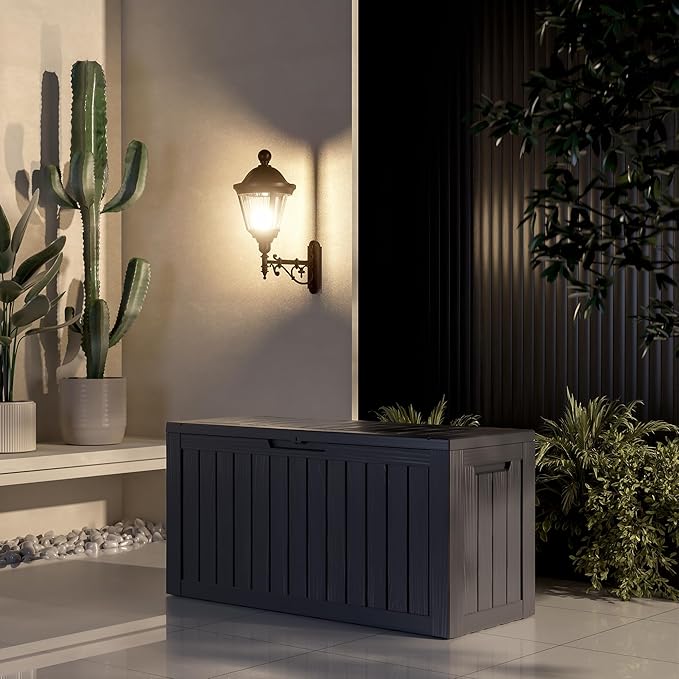 80 Gallon Outdoor Storage Box Waterproof Lockable Resin Deck Box Large, Patio Storage Bin for Pool Accessories Cushion Furniture, Garden Tools, UV-Resistant Outside Delivery Black