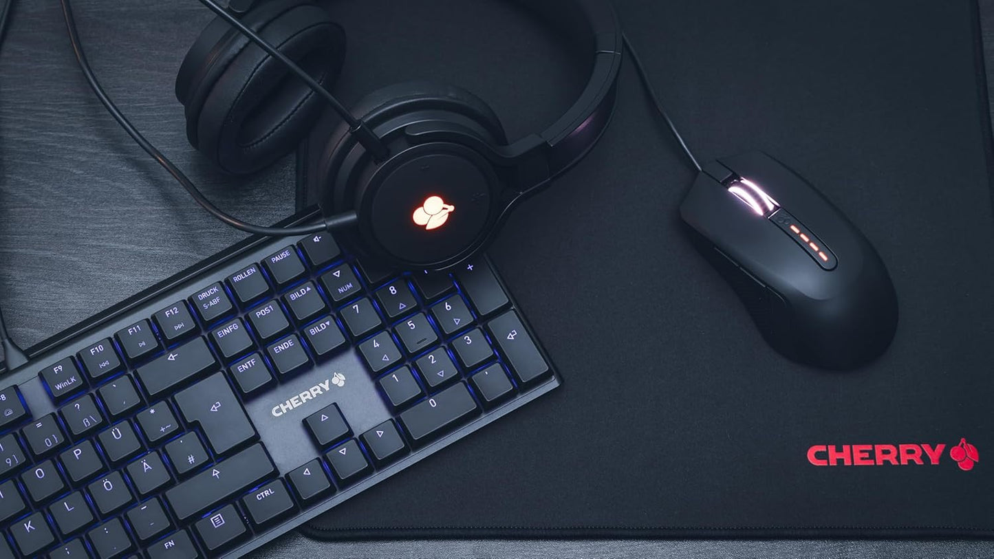 CHERRY MP 1000, Premium Fabric Mouse Pad in XL (350 x 300 x 5 mm), Smooth Surface for Precision, Stitched Edges, Non-Slip, Rollable, Black