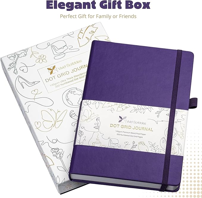 Dotted Journal – 140gsm Bleed Proof Thick White Paper – 200 Numbered Dot Grid Pages – 5.8 x 8.3 inch Bullet Dotted Notebook