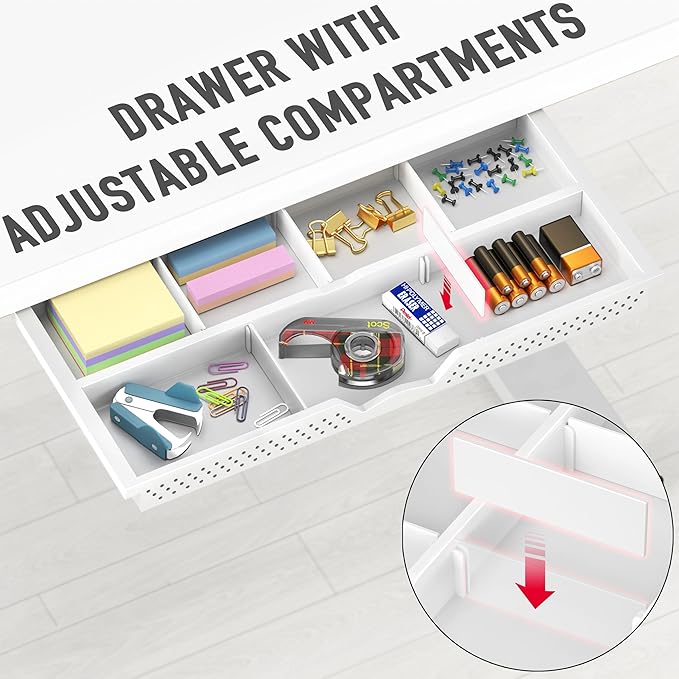 SHW 40-Inch Electric Height Adjustable Standing Desk with Drawer, Memory Preset and Cable Management Tray, White