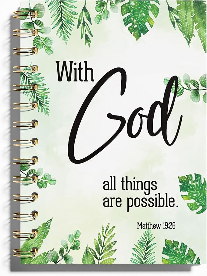 Inspirational Christian Notebook - With God All Things Are Possible Journal, Bible Verse Spiral Notebook, Christian Decor, Inspirational Christian Gifts, Gifts for Employees, 5.5x8.3 Inches