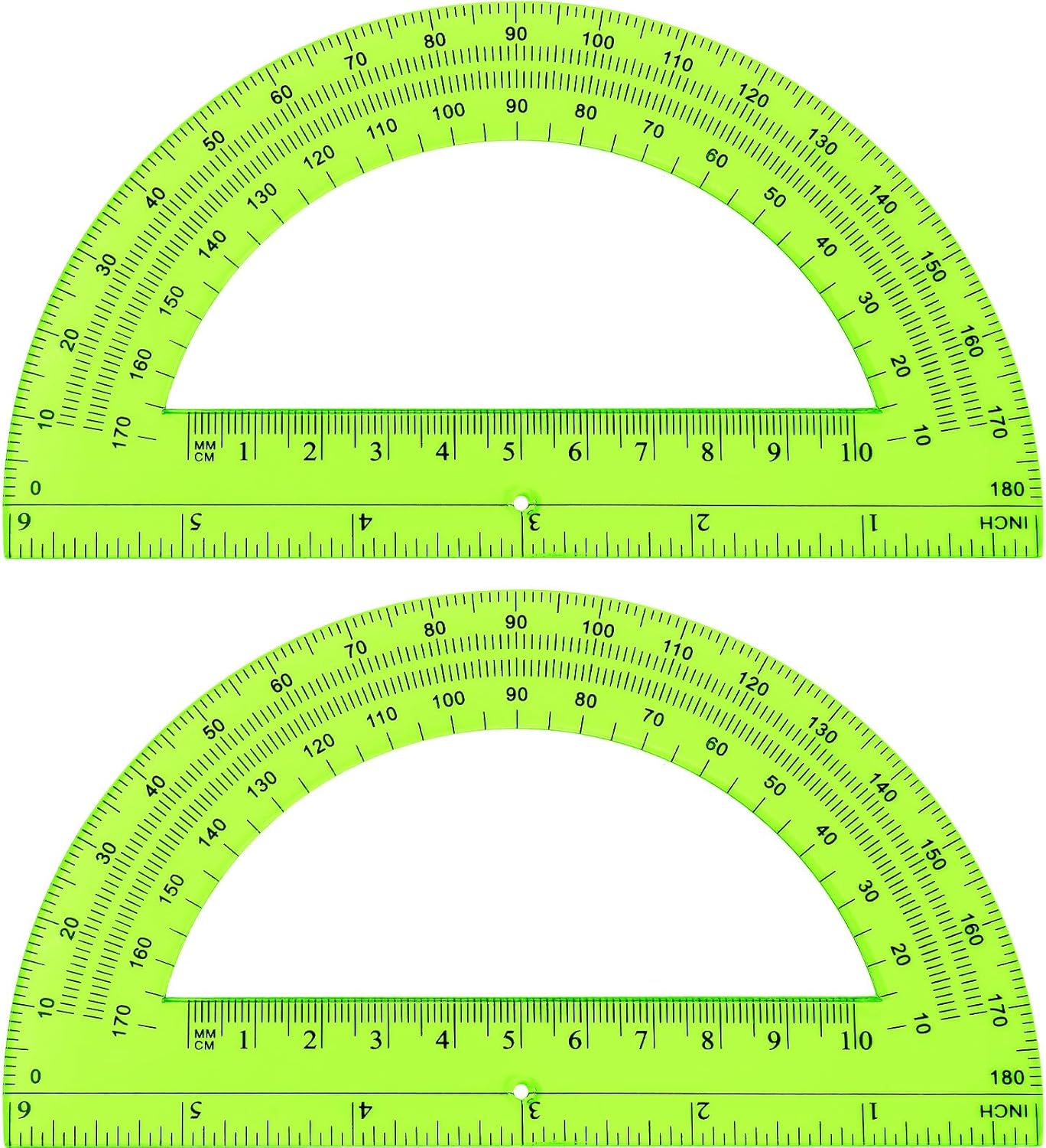Zonon 2 Pcs 6 Inch Plastic Protractor Math Protractors 180 Degrees Angle Measurement, Translucent for Geometry Classroom Kid Student School Office Supplies(Green)