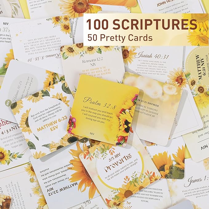 Bible Verse Prayer Cards, Sunflower 100 Scriptures Scratch-off Cards | Bible Verses for Daily Inspiration and Surprises, affirmations, Perfect Christian Gifts for Women, Prayer, and Encouragement