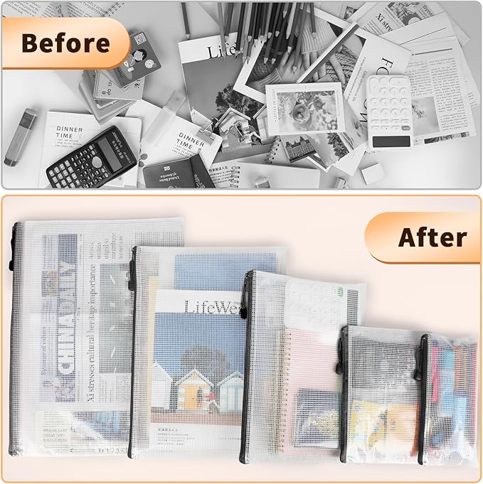 Umriox Zipper Mesh Document Pouch, 16.9x12.4 in (Black, 18 Packs), Clear Zipper Pouches, Waterproof Travel Pouch for Office Supplies, Puzzles, Board Games and Craft Projects