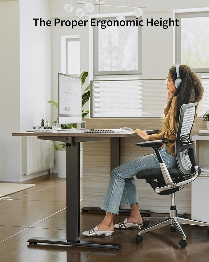 FEZIBO One-Piece Standing Desk Adjustable Height Stand up Home Office Desk, 40x24 Inch Electric Standing Computer Desk, with 4 Memory Presets, Fixable casters, Rustic Brown