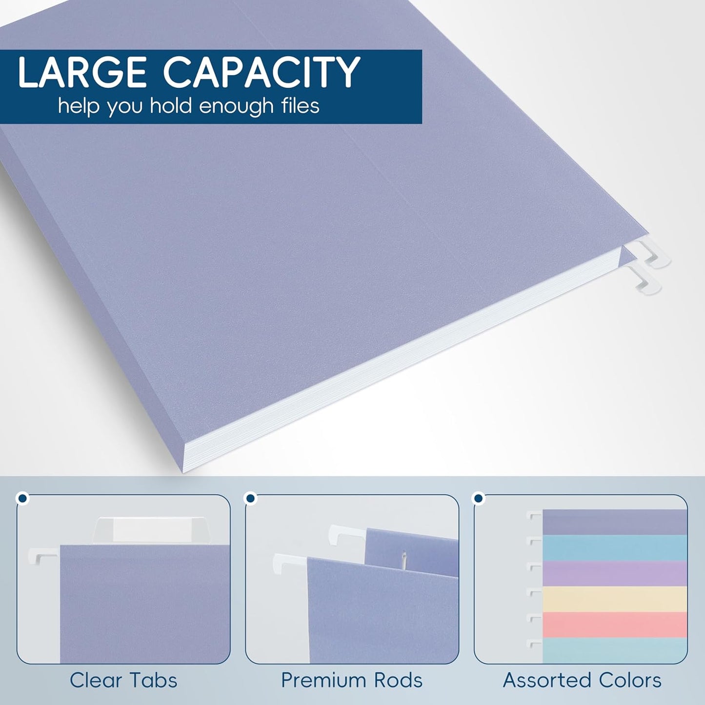 Hanging File Folders, 25 Pack Letter Size File Folders with 1/5-cut Tabs, Office Essentials for Filing Cabinet & Desk Storage