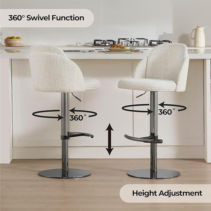 CHITA Adjustable Bar Stools Set of 3, Swivel Counter Height Stools with Stainless Steel Base for Bar, Kitchen Island, Dining Room, Sleek Black