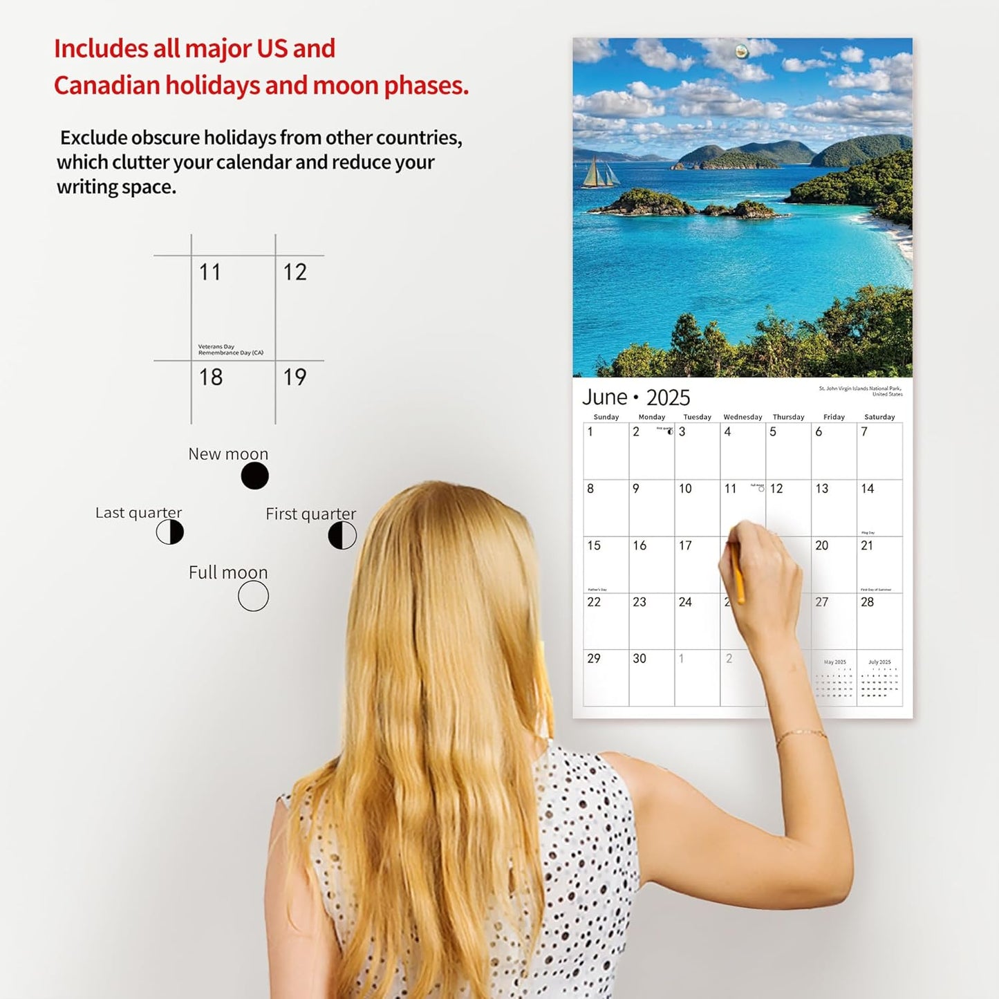 2025 Wall Calendar,Calendar 2025, January 2025 - December 2025, Wall Calendar Ocean Beaches, 12" x 24" Opened,Full Page Months Thick & Sturdy Paper for Calendar Organizing & Planning