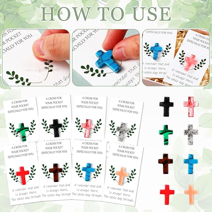 Tioncy 40 Sets Pocket Hug Token Bulk Greeting Cards with Cross Crystal Stones Religious Keepsake Exchange Bookmarks Relationship Gift for Friends Colleagues Family Distance Social Present(Classic)