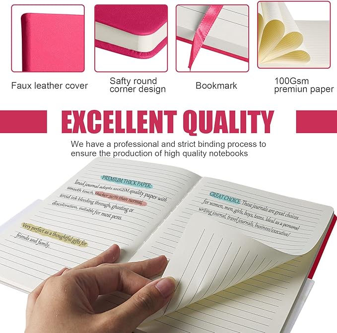 Lined Journal Notebook, (Rose Red), 160 Pages, Medium 5.7 inches x 8 inches - 100 gsm Thick Paper, Hardcover