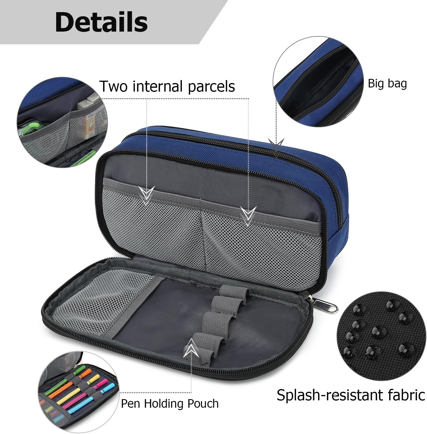 Large Capacity Pencil Case Multi-Slot Pencil Pouch Durable Pencil Box Portable Office Pen Bag with Zipper