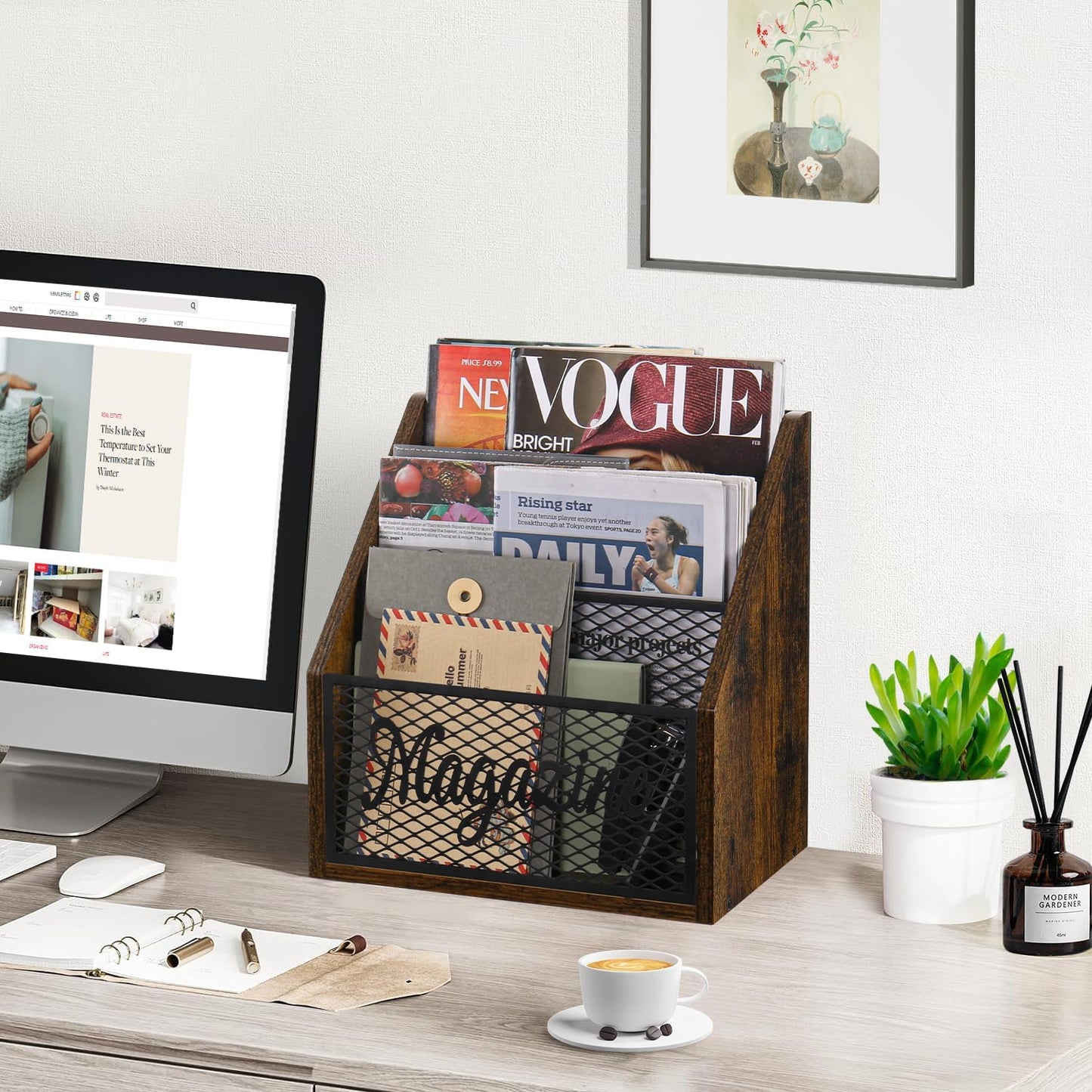 YINMIT Magazine Holder, Stepped 3 Tier Magazine Rack Floor, Magazine Storage Basket, Folder Organizer Bin for Magazines,Books,Newspapers,Tablets