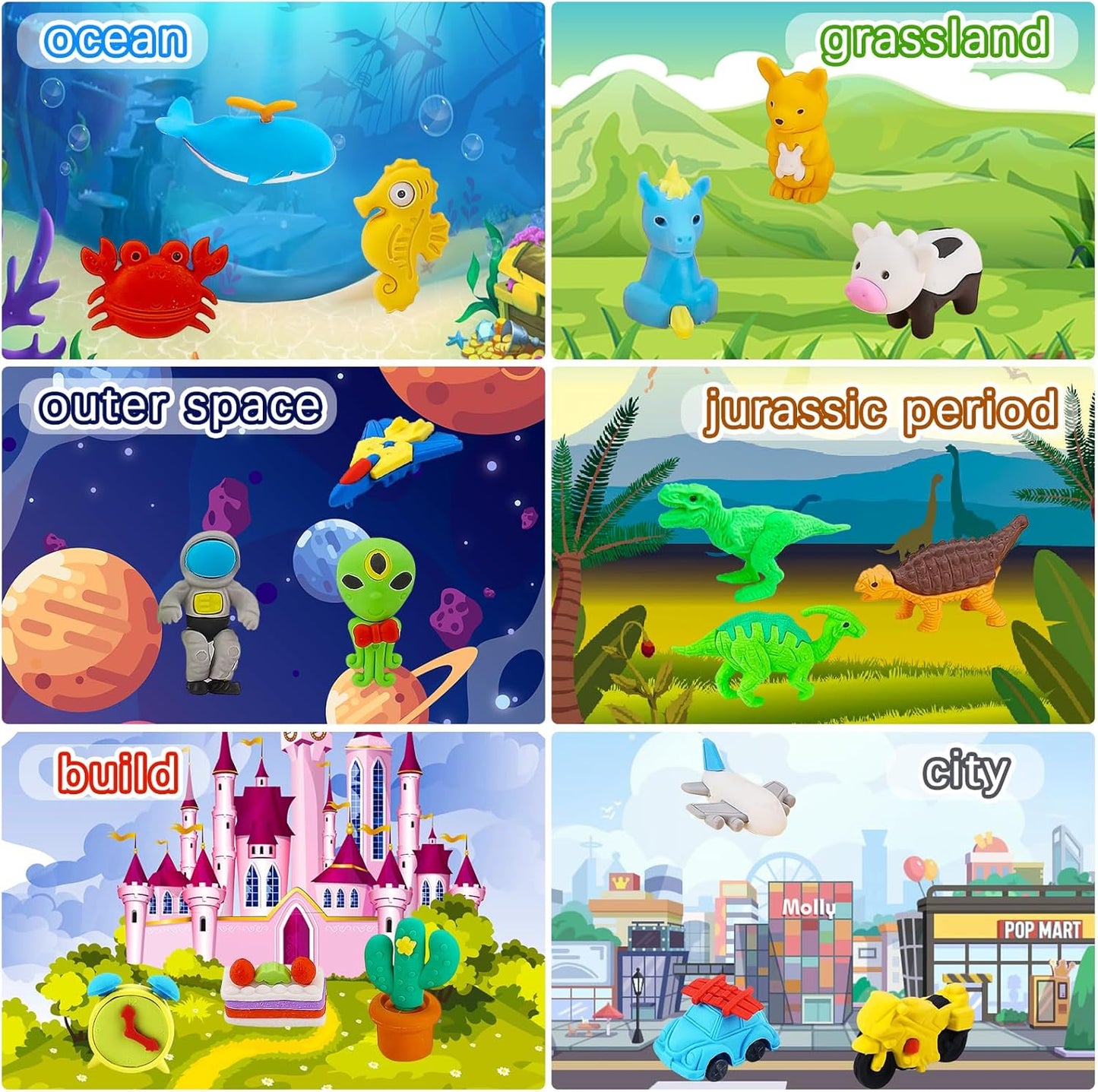 150Pcs Animal Erasers Bulk Cute Food Erasers Desk Pets Kids Puzzle Eraser Take Apart Cool 3D Eraser Mini Fun Party Favors for School Supplies Classroom Rewards Easter Egg Fillers Gifts