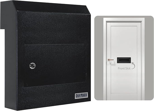 Through-the-Door Drop Box Deposit Safe 12 x 6 x 15" - Heavy Duty Steel Mailbox with Lock for Receiving Mail, Checks, Letters, Cash and more for Home, Office and Commercial Use (D500) (Black)
