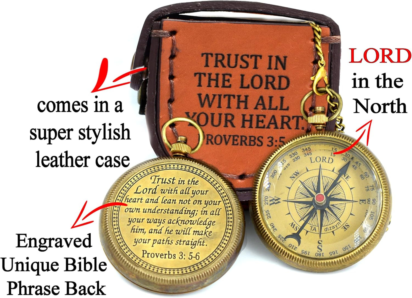 Trust in The Lord With All Your Heart - Proverbs 3:5-6 Quote Engraved Compass With Wooden Box, Greeting Card, Gift Compass, Graduation Day Gifts 2024 for Women Men Boys Girls