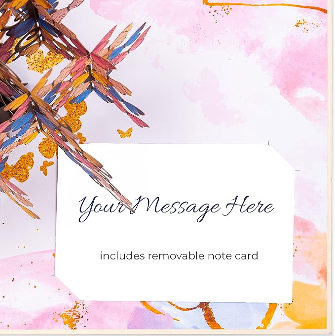 Paper Love Butterfly Tree 3D Pop Up Card, Gift for Birthday, Wedding, Anniversary, Mothers Day, Thank You, Get Well, All Occasion or Just Because - 5" x 7" Cover - Includes Envelope and Note Tag