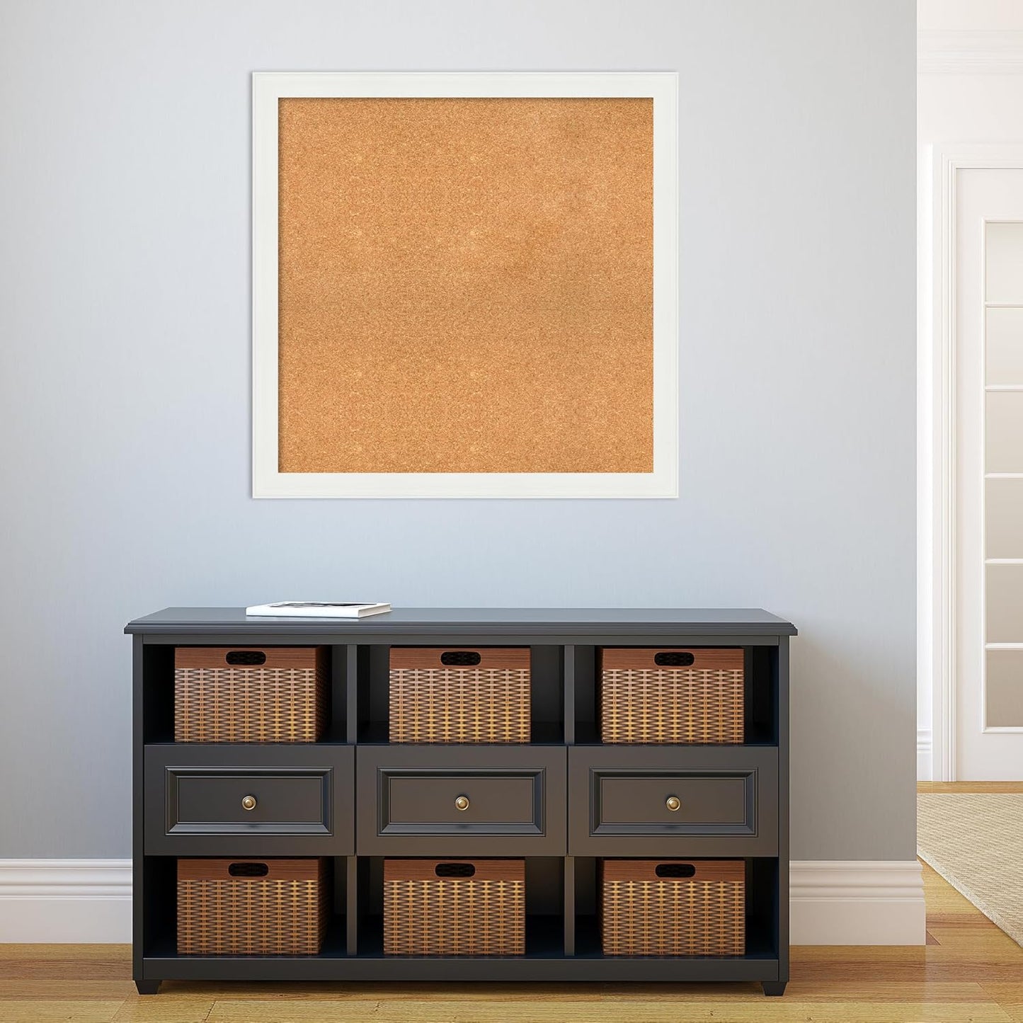 Amanti Art Natural Cork Board for Wall, 33x33 Vision Board with White Frame, Large Corkboard Office Decor for Home Organization, Casual Corkboard Pinboard to Display Items for Home Organization in