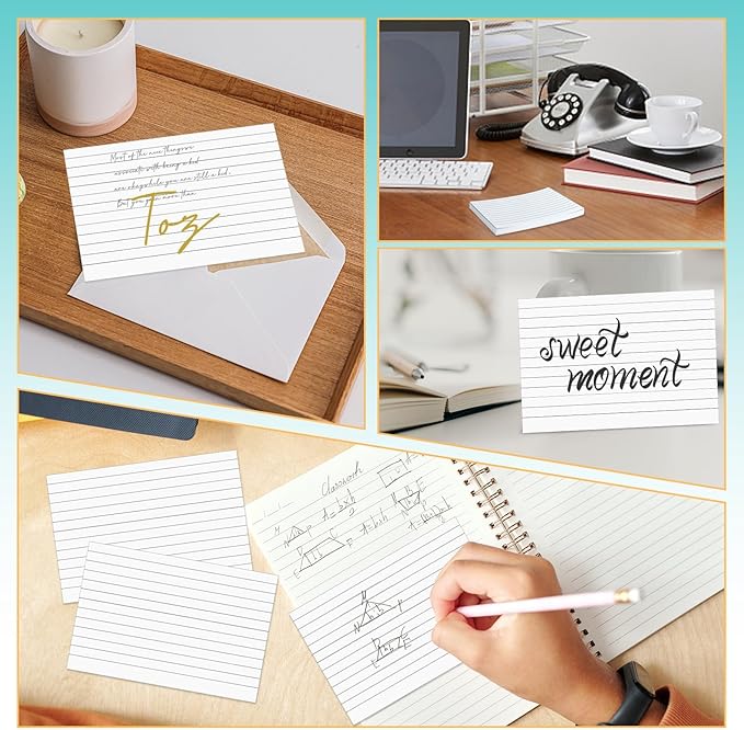 Tecmisse 160 PCS Index Cards 4 x 6 Inches, 180 GSM Thick Flash Cards, White Lined Note Cards Study Cards for School Learning and Office Supplies