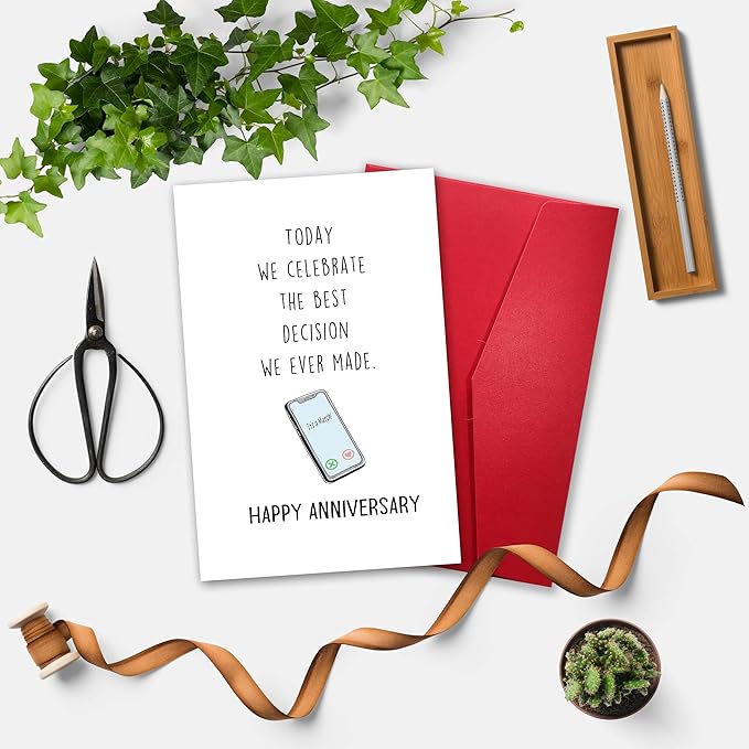 Funny Met Online Dating Anniversary Card, Swipe Dating Card for Boyfriend Girlfriend, Anniversary Card for Him Her, Internet Dating Card, Celebrate The Best We Decision We Ever Made