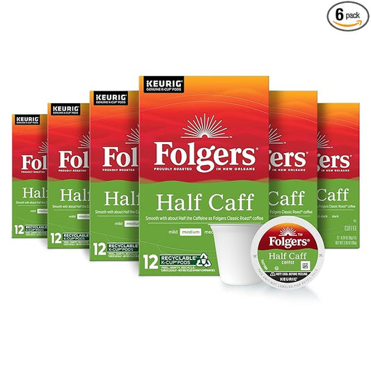 Folgers Half-Caff Medium Roast Coffee, 72 Keurig K-Cup Pods