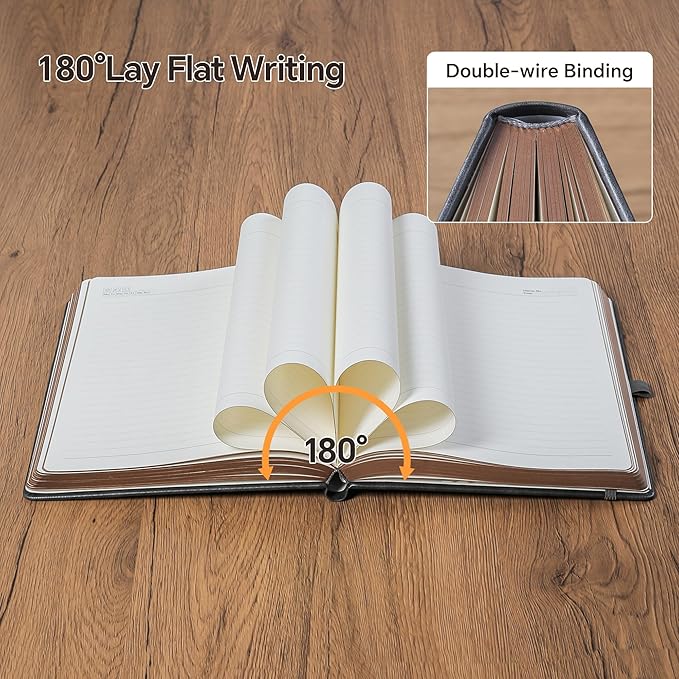 Thick Lined Journal Notebook with Pen, 360 Pages 100gsm Paper, Brown Sprayed Edge, Journal for Writing B5 Ruled Notebook ,Leather Hardcover,Perfect for Work, Office or School, 7.8'' x 10'' Dark Grey