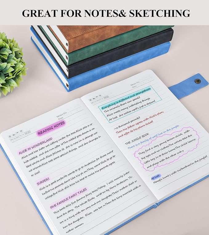 365 Page Thick Lined Journal Notebook for Men Women, B5 Large Leather Journals for Writing, Hardcover Notebooks for Work, School, Note Taking, Business, Travel Diary, College Ruled 7.6" x 10"